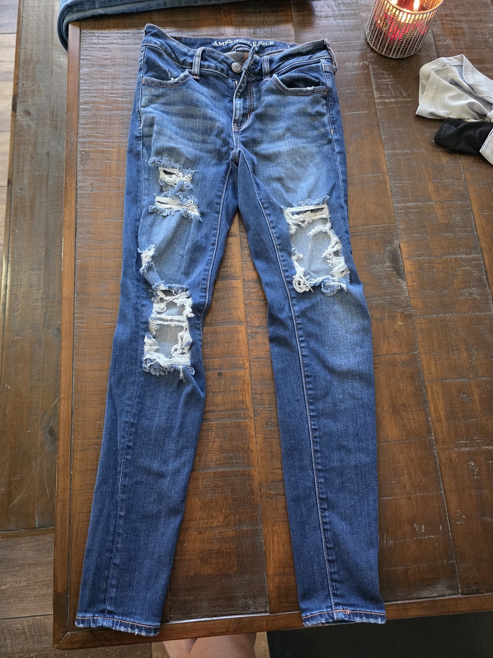 American Eagle Outfitters Dark Blue Distressed Skinny Jeans